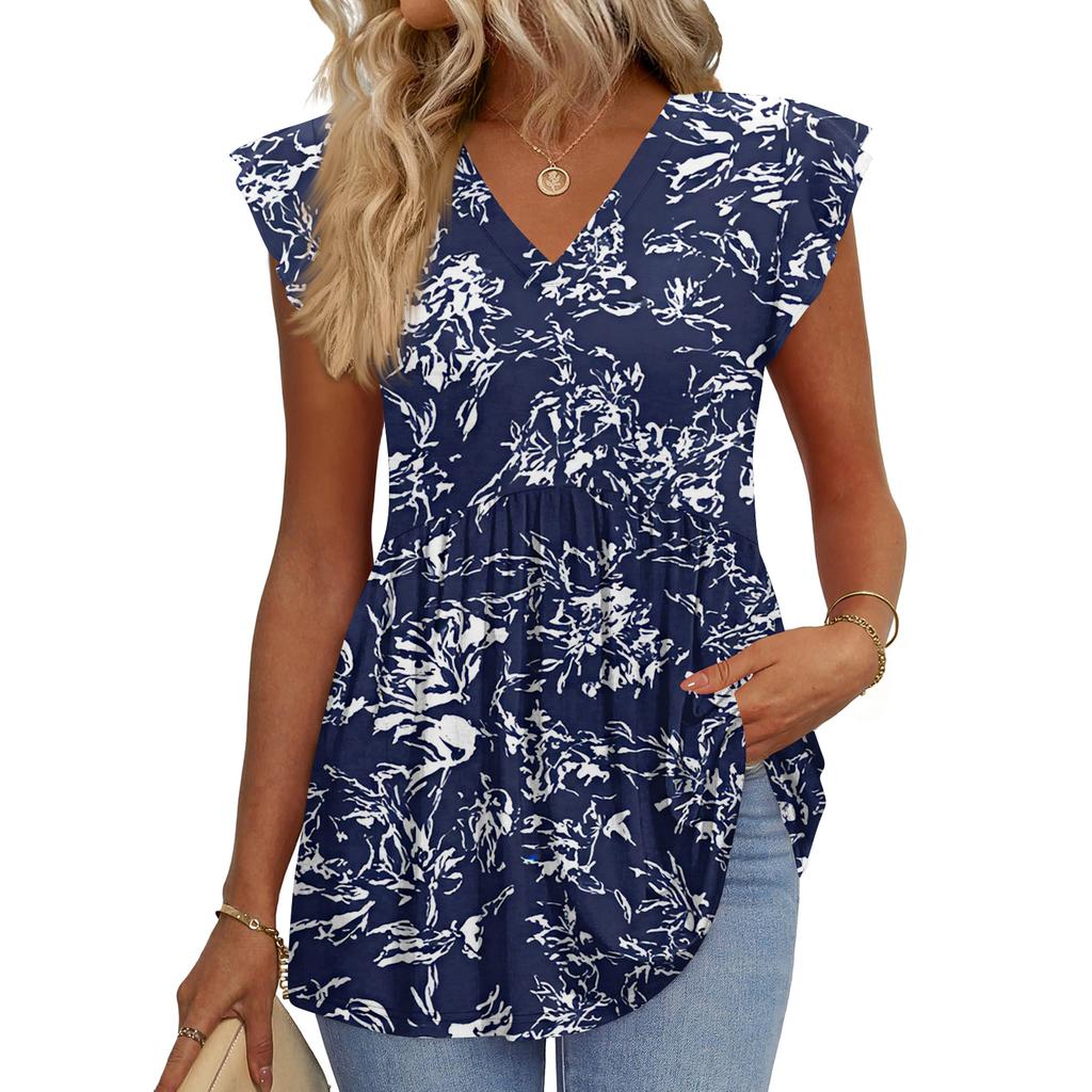 Womens Tops Fashionable V-neck Ruffled Sleeve Short-sleeved T-shirt Business Blouses