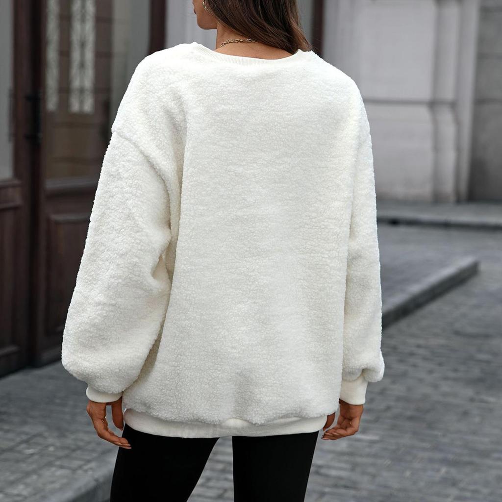 Women's Fashionable Round Neck Long Sleeved Loose Letter Embroidered Pullover Hoodie Top