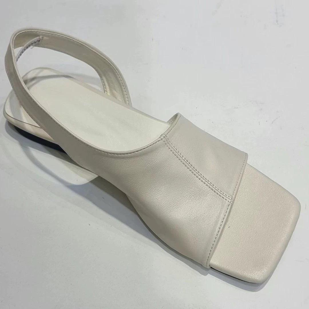 

Cowhide version~ Korean niche square head flat bottom fish mouth open-toed sandals women s 2025 summer back strap cool slippers 40 белый
