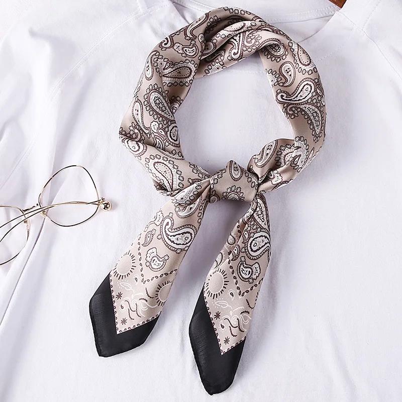 70cm Bandana Head Scarf For Women Fashion Paisley Print Handkerchief Silk Satin Hijab Scarfs Female Square Neck Scarves Dropship