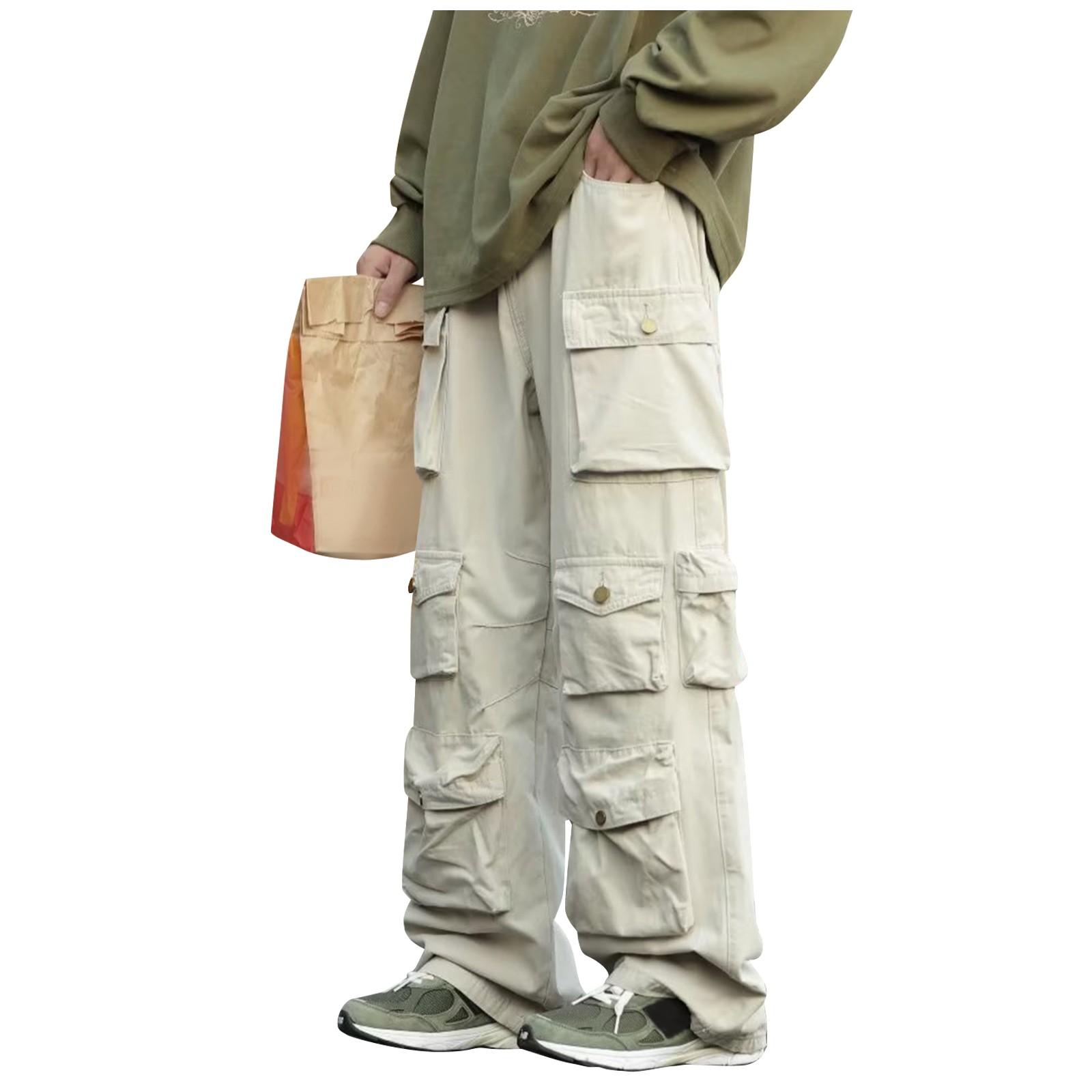 

Осенне-зимние мужские однотонные свободные прямые брюки-трубы с несколькими карманами для рабочих брюк L