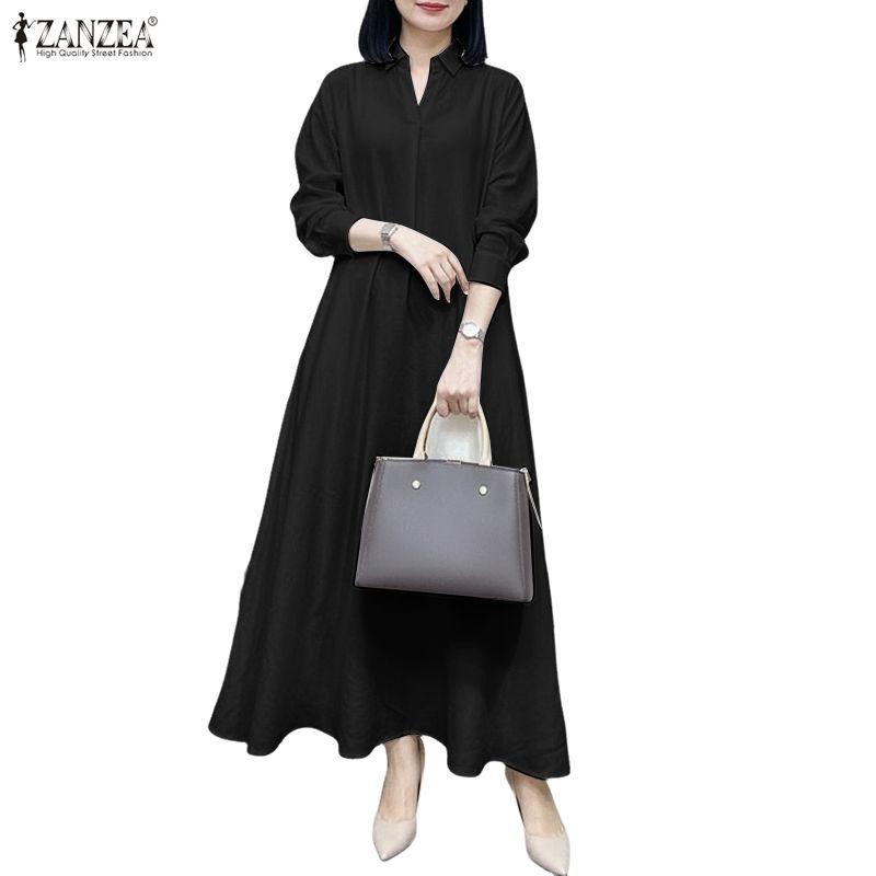 ZANZEA Vestido informal de manga larga con cuello vuelto para mujer