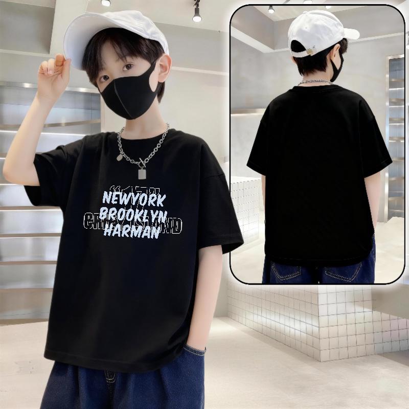 Boys' Trendy Short Sleeve Letter Print Cotton T-shirt - Summer Loose Fit