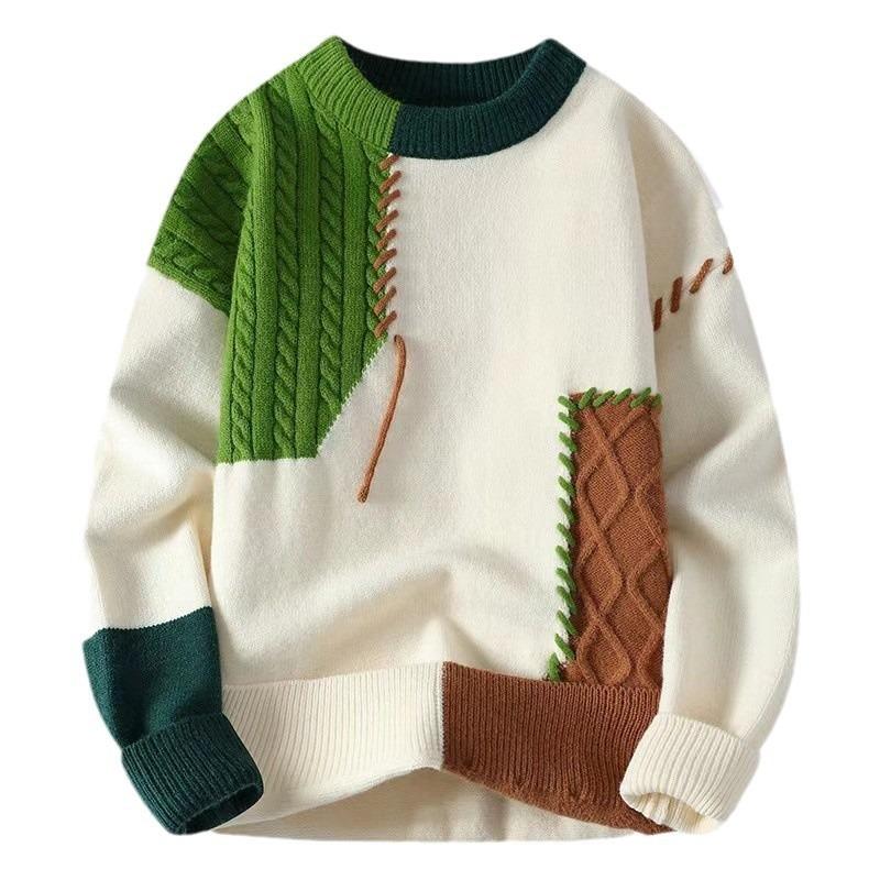 Loose Fit Japanese Style Color Block Thick Knit Sweater Unisex