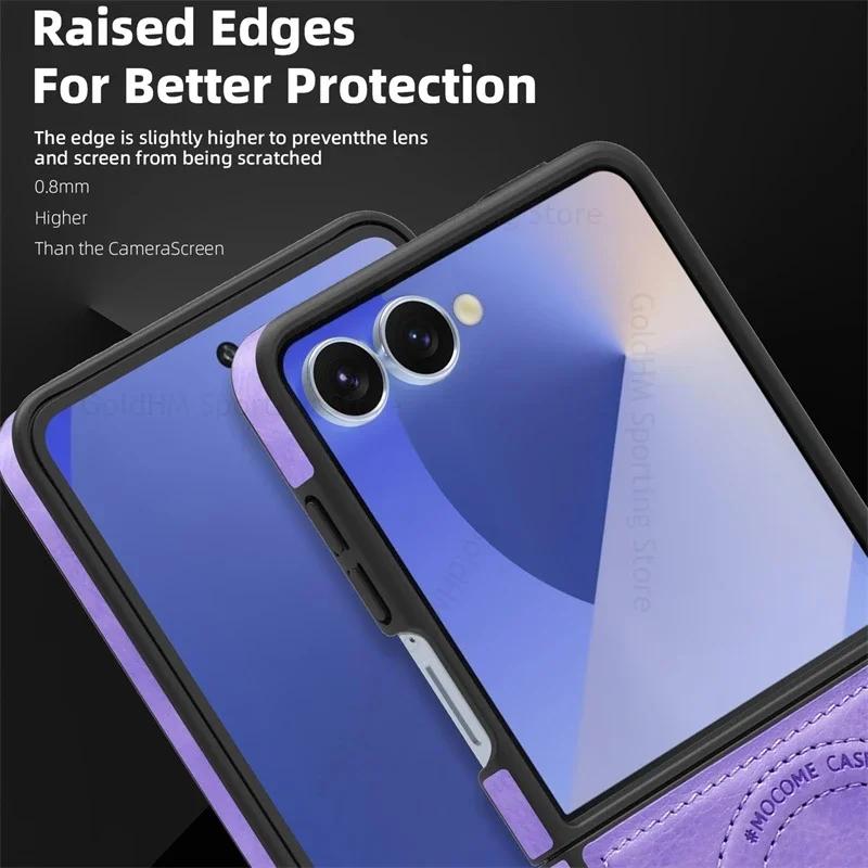 Hochwertige Business Sle Bla Leder Ständer Handyhülle mit Schlitzen für Samsung Z Flip 7 6 5 4 3 Magnetische kabellose Lade-Rückabdeckung