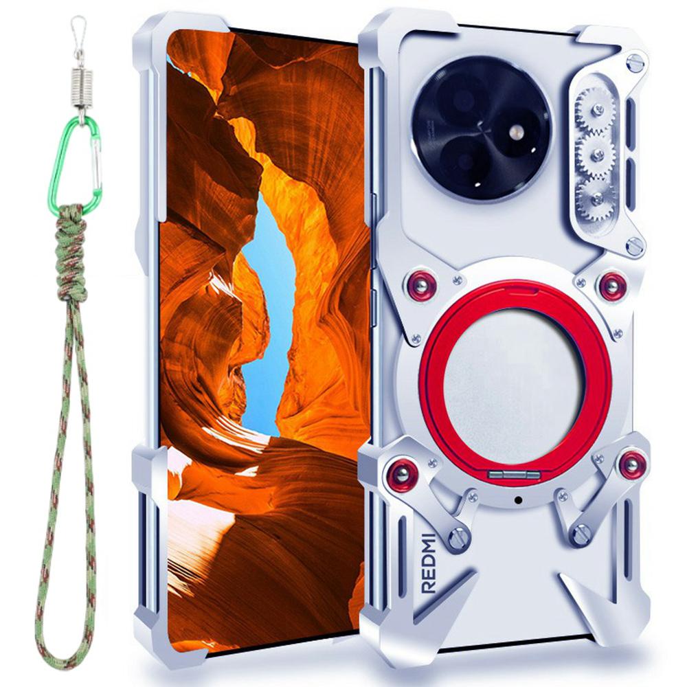 

For Xiaomi Redmi K80 Ultra 5G Bumper Case Kickstand Aluminum Alloy Magnetic Phone Cover with Wrist Strap B