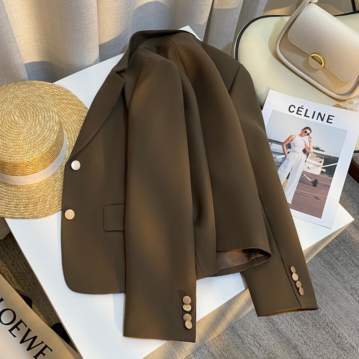 

Women s 2025 Autumn Khaki High-End French Slimming Blazer Suit Extra Large хаки