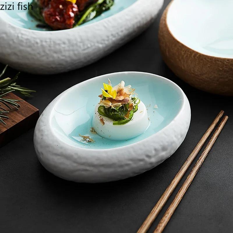 Creative Ceramic Dinner Dishes Household Oval Tableware Snack Dessert Trays Modern Hotel Restaurant Steak Plates Pasta Plates