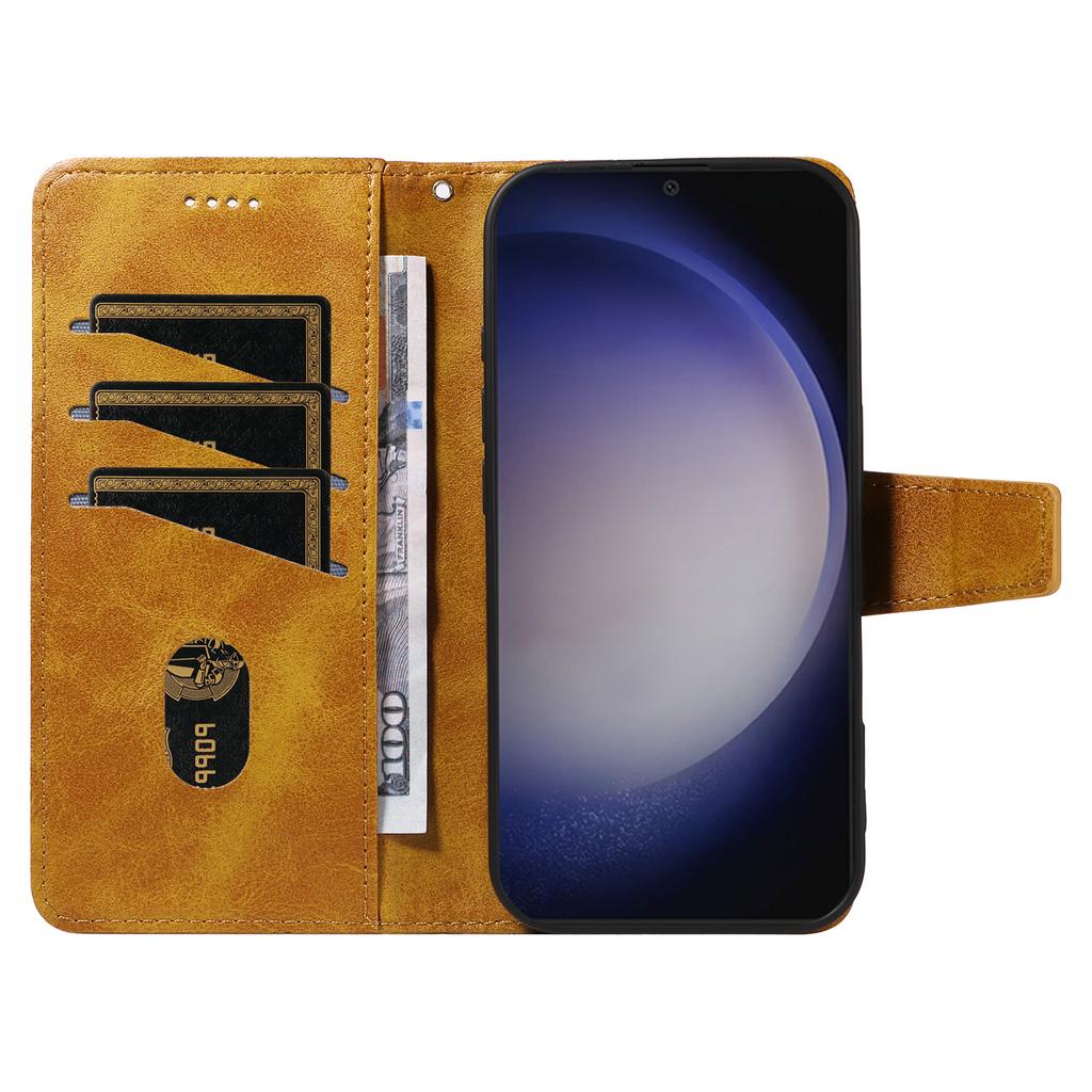 For Samsung Galaxy S24+/Galaxy S25+ Leather Case Wallet Stand Grids Imprinted Phone Cover with Strap