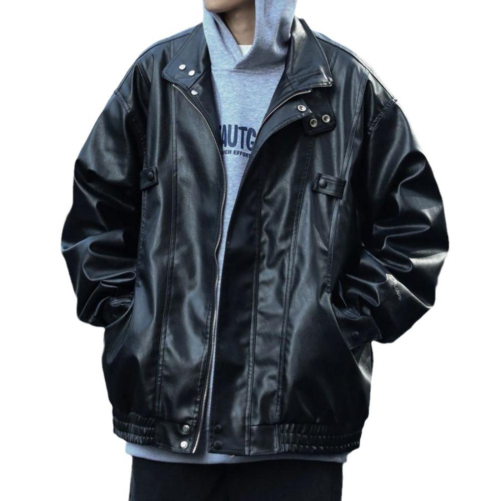 Spring and Autumn American Retro Pilot PU Leather Jacket Men and Women Ruffian Handsome Trend Loose Stand-up Collar Leather Jacket Top