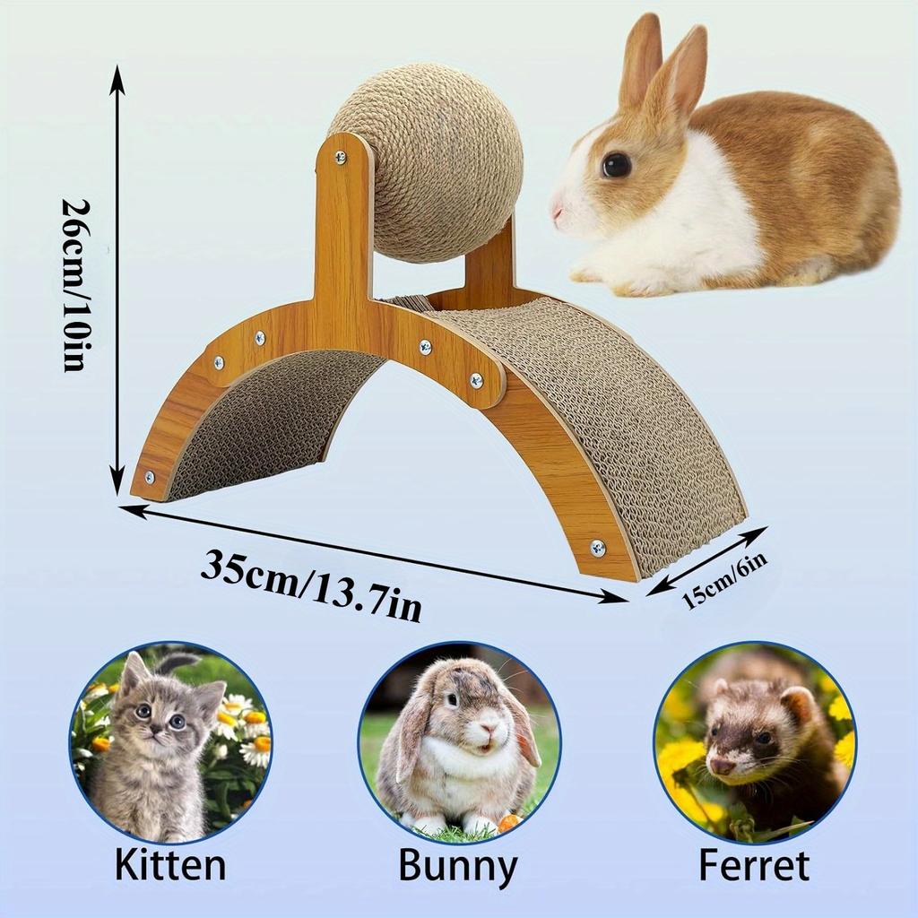2 In 1 Cat Scratching Ball Wooden Cat Scratcher Sisal Scratch Board Wear-Resistant Grinding Paw Toy Solid Wood Scraper for Cats