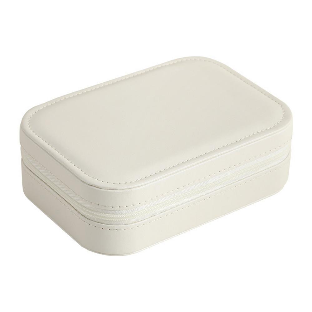 Leather Zipper Stud Earrings Storage Jewelry Box with Baffle Earrings Ring Large Capacity Jewelry Jewelry Portable Box