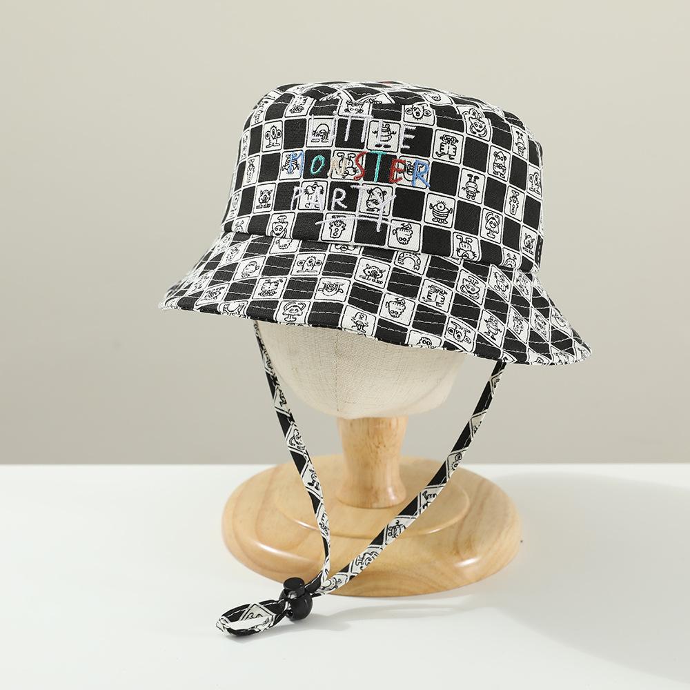 

Kids Bucket Hat 48-52cm 1-5 Years Cartoon Plaid Girl Fisherman Hats Spring Summer Colorful Baby Sun Cap Sunscreen Cap Boys Cap 48-52cm чорний