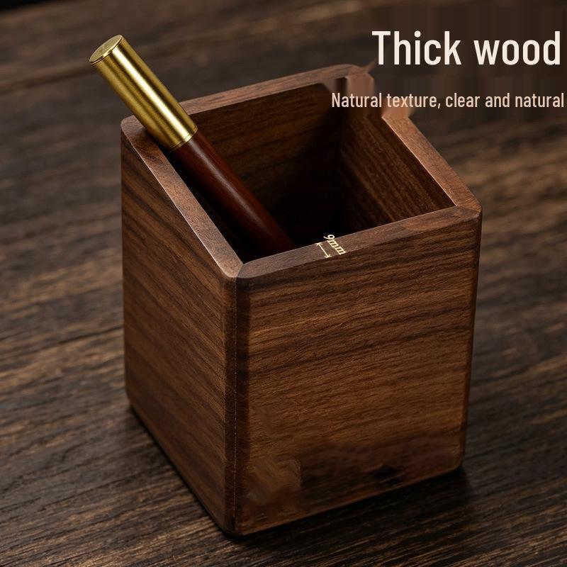 Chinese Solid Wood Pen Holder: Premium Desktop Ornament & Corporate Gift In Elegant Gift Box