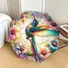 Stained Hummingbird Floral Pattern Automatic Folding Umbrella - Portable 3-Fold Design with Iron Frame, Perfect for Outdoor Use, Festive Gif