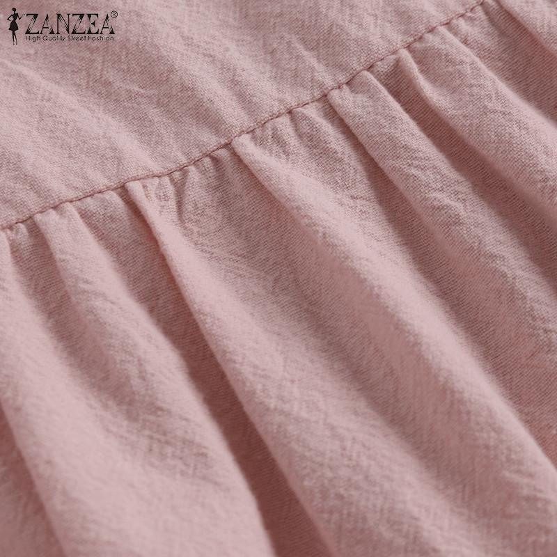 ZANZEA Women Blouse Casual O-neck Long Sleeve Cotton T-shirt