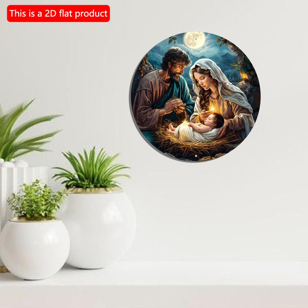 1 Stück 2D flaches rundes Weihnachtskrippenschild aus Holz – 20 cm bedruckte Wandkunst, hochwertiges Dekoschild, wetterfest und wasserdicht, vielseitig einsetzbar für drinnen und draußen, einfach