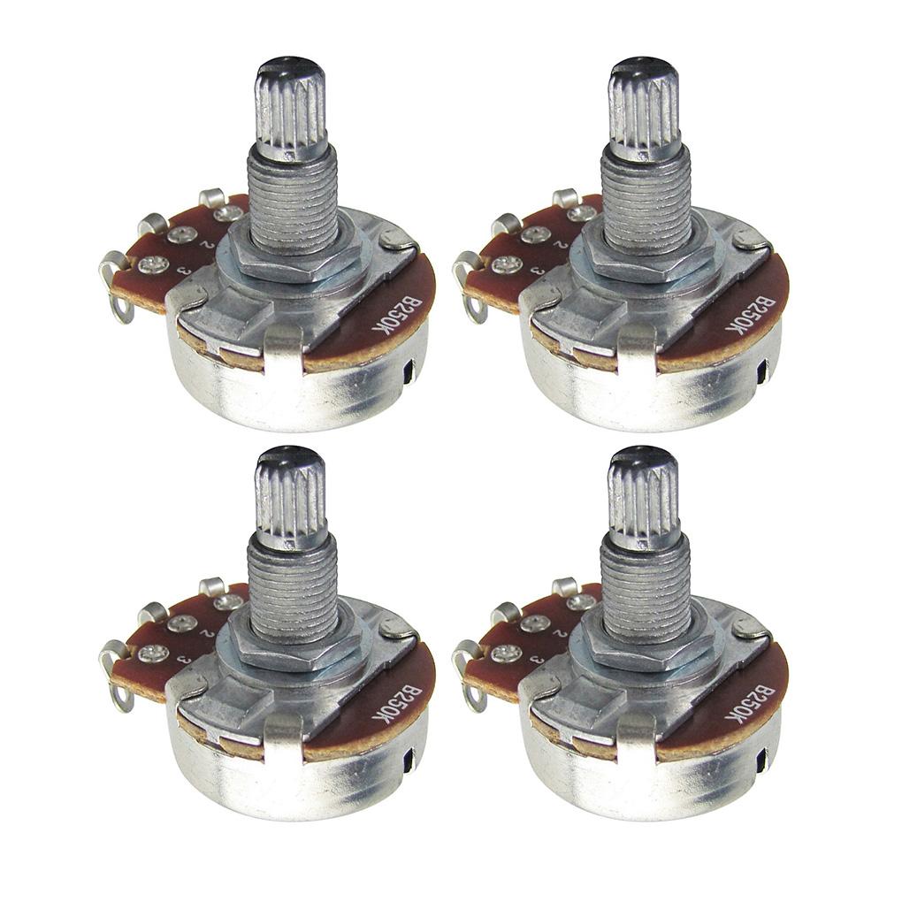 FLEOR 4PCS Guitar Potentiometers Volume Tone 18-spline Pots A250K/ B250K/ A500K/ B500K Long / Short Shaft Choose Guitar Parts