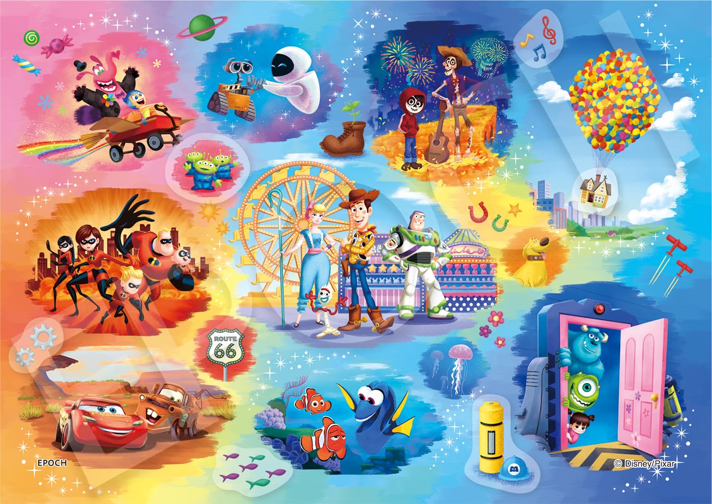 

EPOCH Jigsaw Disney Pixar Collection Decoration x Includes and Decorative Stickers 108-Piece Puzzle, (Puzzle Collage) (18.2 25.7 cm), 72-408, Glue,