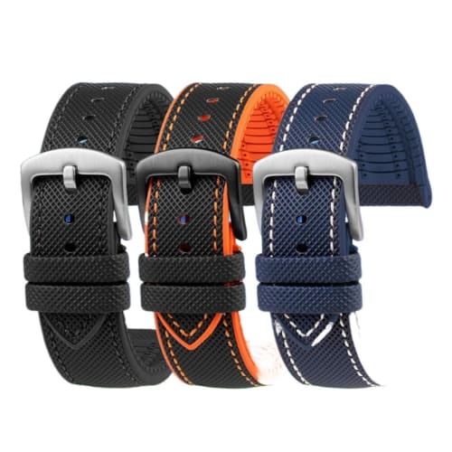 Siu Nylon Carbon Fiber Checkered Silicone Bottom Watch Band Strap Compatible with Seiko, Prospex, Omega, Casio, and Sports Rubber Bracelets, 20mm, 21m