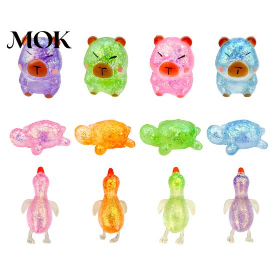 Compact Stress Relief Toy Glitter Cartoon Animal Sensory Fidget for Adults Kids Cute Pig Duck Relaxation Squeeze Turtle Easter Basket Stuffer Holiday