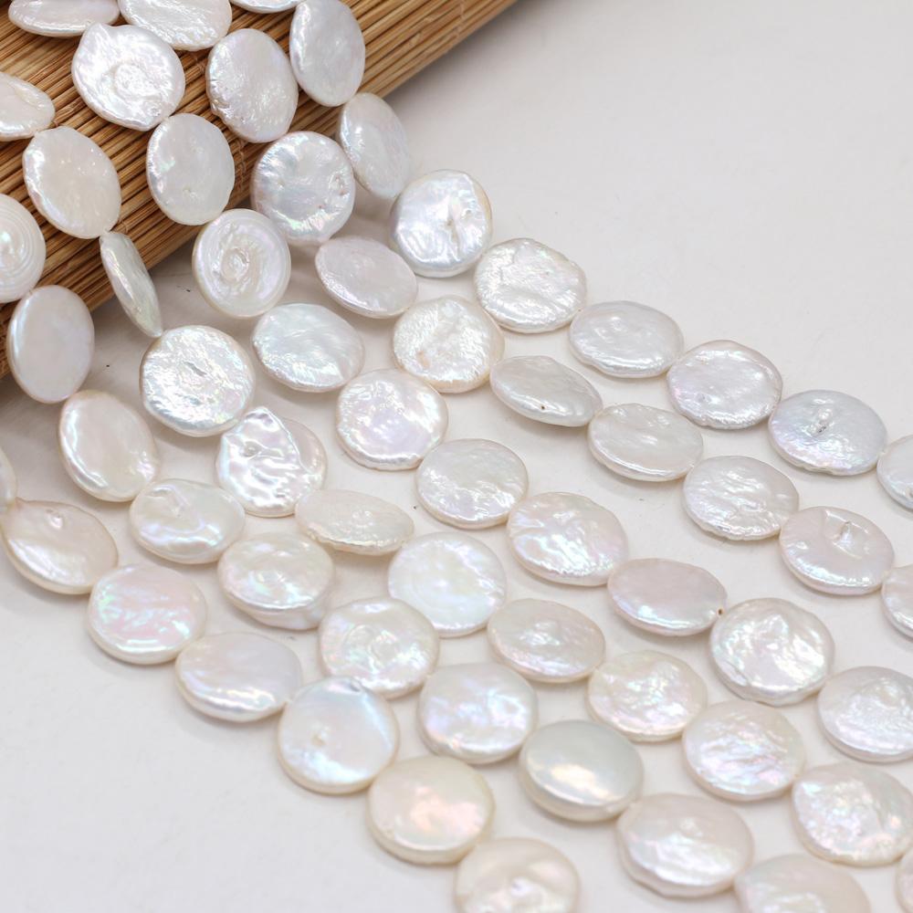 1String, White Baroque Pearls, Button Shape Natural Pearls Beads, 15-16mm, for DIY Necklaces Bracelets Accessories, Jewelry Making Gift 36cm