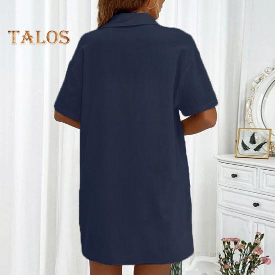 2 ks/sada Dámská košile a šortky Jednobarevná Halenka s krátkým rukávem a klopovým límcem Set kalhot s vysokým pasem a volným střihem nad koleno Ležérní outfit pro dojíždění