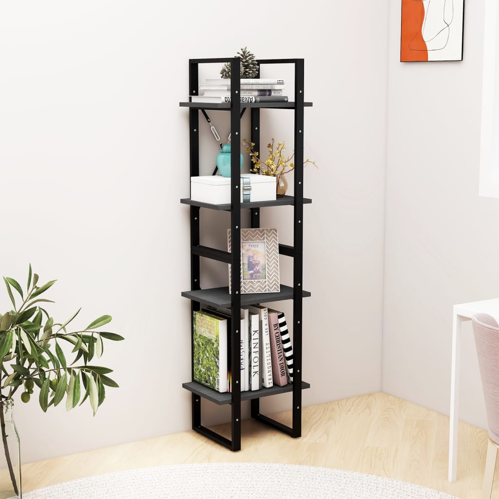 Bookshelf 4 Shelves Grey 40 x 30 x 140 cm Solid Pine Wood