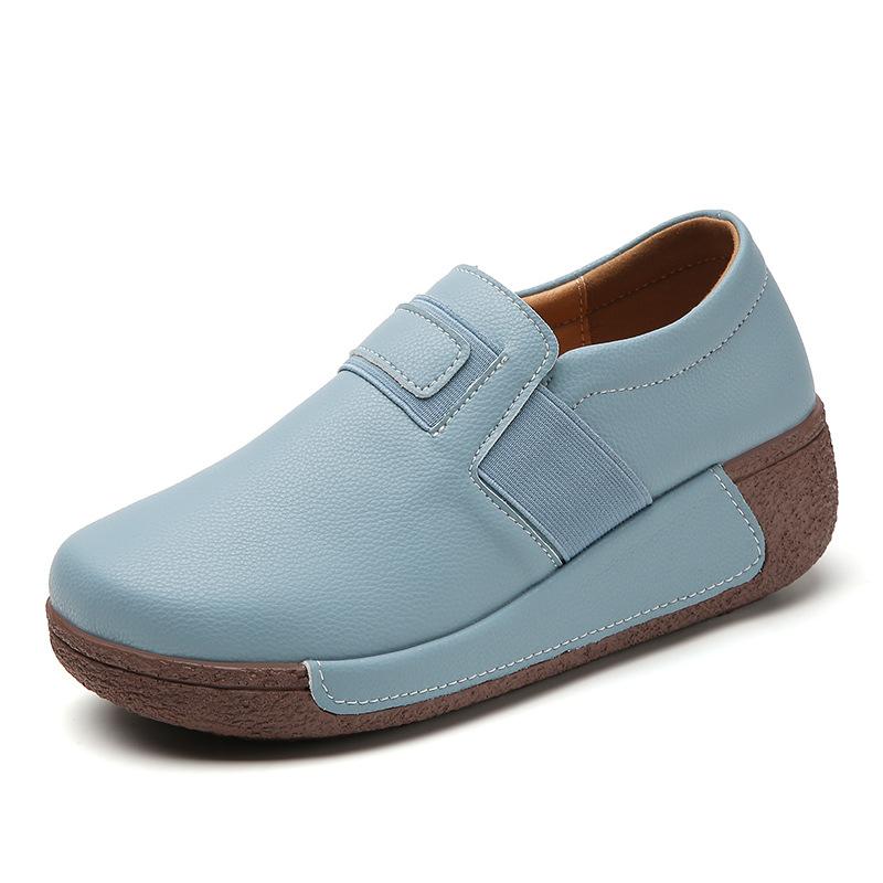 Soft Leather Women Platform Shoes Fashion Wedge Heels Elastic Loafers Elegant Mother Shoes Casual Walking Shoes
