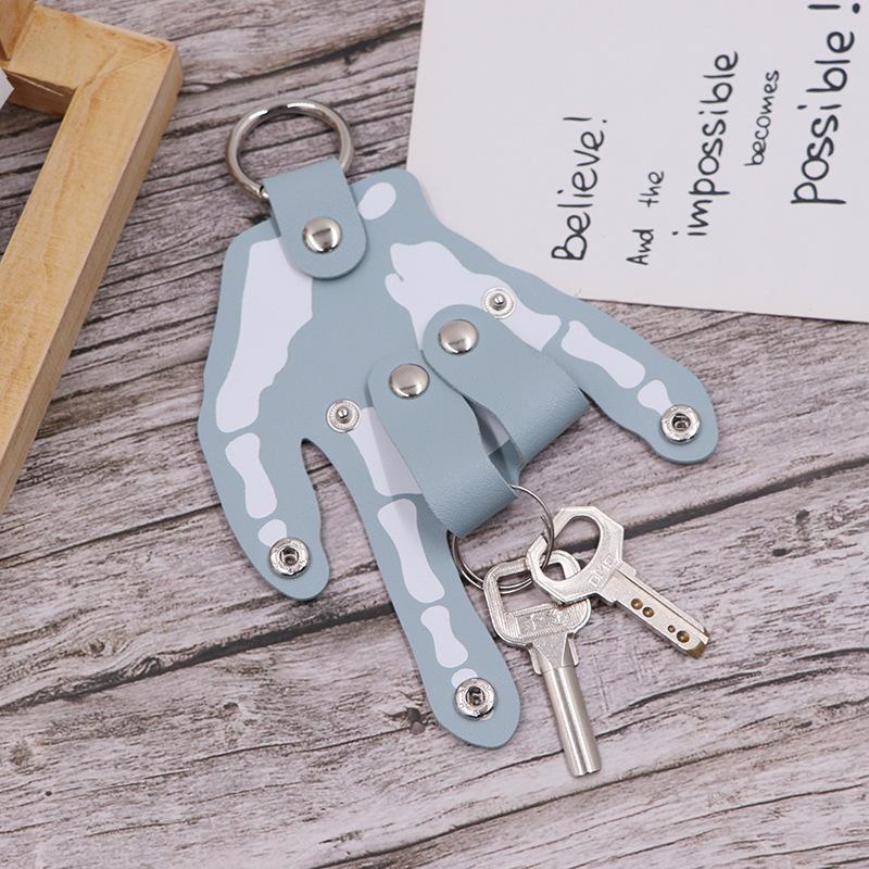 Creative Punk Style Skeleton Finger Keychains PU Leather Halloween Novelty Keychains New Popular Products Funny Bone Keyholders