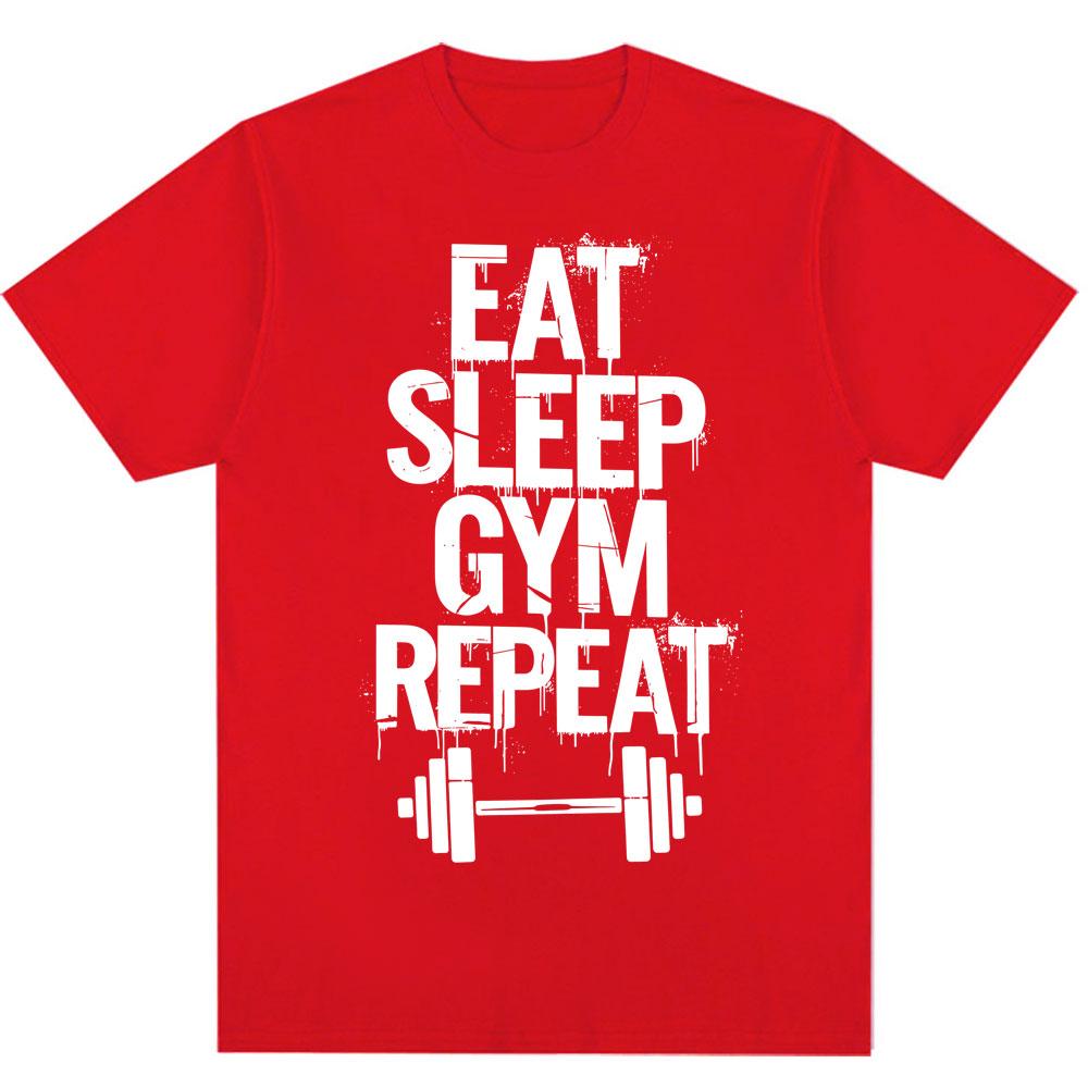 Eat Sleep Gym Repeat Fitness T-Shirt Unisex Damen Mode Workout Bodybuilding T-Shirts Oversized Baumwolle Lässig Sport T-Shirts Geschenke