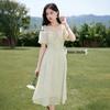Xiangying Women's Puff Sleeve Square Neck Linen Blend Dress