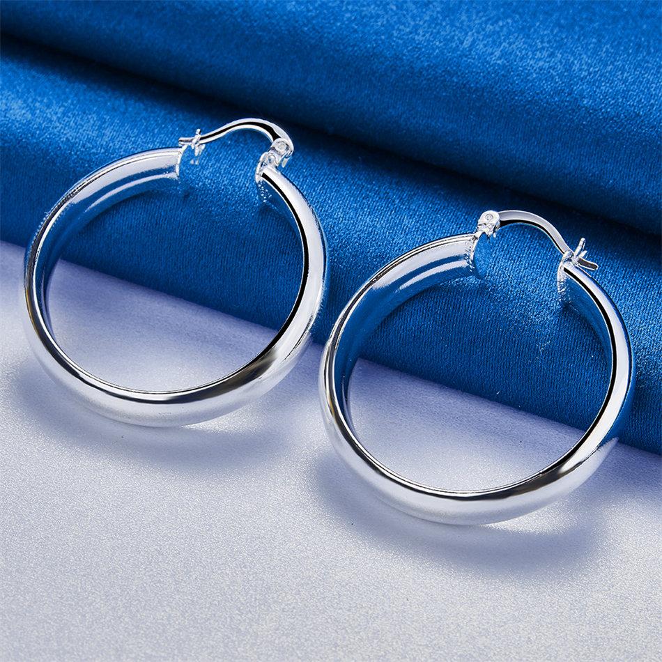 1 pair of 925 sterling silver 35mm exquisite shiny round hoop earrings women's fashion jewelry accessories party gifts