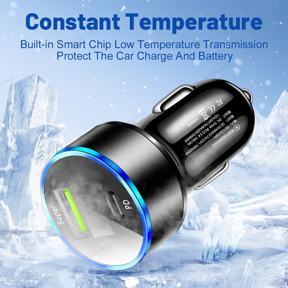 20W PD Car Charger Fast Charging Car Phone Charger Adapter LED Display for IPhone 16 15 14 Xiaomi Samsung USB Type C Charger In Car