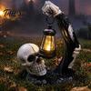 Lighted Zombie Lantern Statues Halloween Creepy Zombie/Skeleton Statue, Resin Horror Figurine Decor, Light Up Ornaments Holding Ornament for