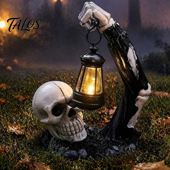 Lighted Zombie Lantern Statues Halloween Creepy Zombie/Skeleton Statue, Resin Horror Figurine Decor, Light Up Ornaments Holding Ornament for