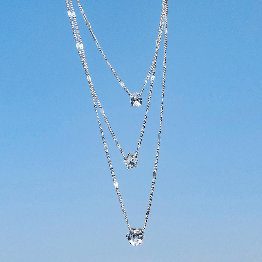 Ladies Elegant Three Layer Love Heart Crystal Pendant Necklace