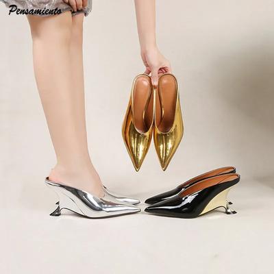 Mode 2025 Nouveau Design Mode Compensées à Plateforme Talons Hauts Mule Pantoufles pour Femmes Concis Peu Profond Bout Pointu Robe de Soirée Chaussures pour Dames