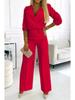 2025 Women's Solid Color V-neck Two-Button 2-Piece Pants Set