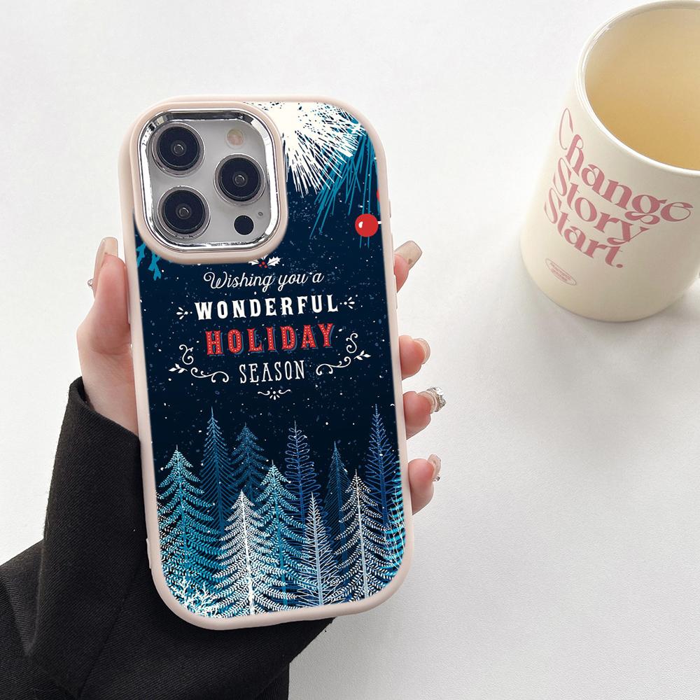 N106 Godt nyttår jul myke telefonvesker til Samsung S24 S23 Plus A15 A35 A54 Infinix Hot 40i Tecno Plating Frame Kamerabeskytter Bakdeksel