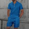 Men's Waffle Collar Polo and Shorts Sports Casual Set