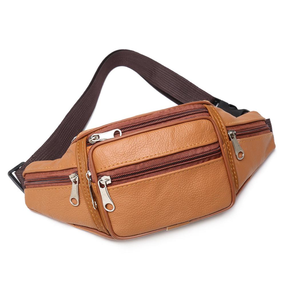 Leather Waist Bag, Running Sports Bag, Men's Multi-functional Single-shoulder Bag, Mobile Phone Waist Bag