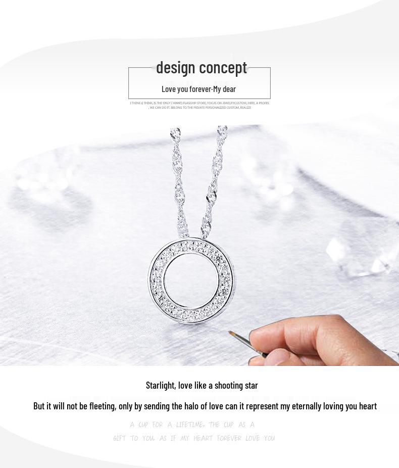 925 Sterling Silver Halo of Love Pendant Necklace, Micro-Paved Korean Fashion Jewelry