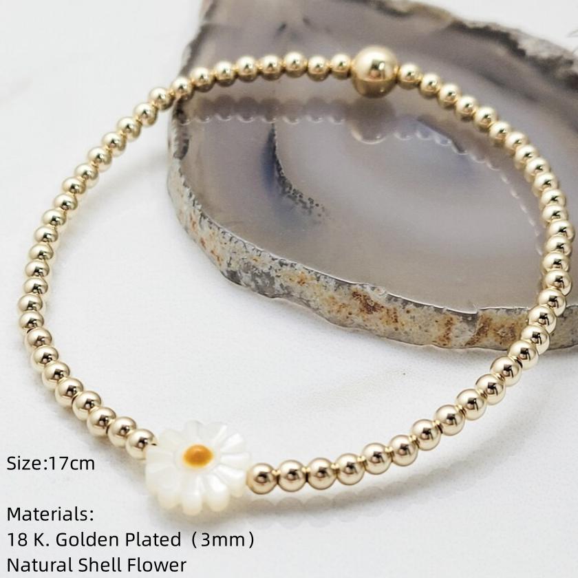 

Vlen Shell Flower Daisy Bracelets Boho Jewelry 18 K Golden Plated Color Beads Strand Bracelet for Girl Gift Pulseras Mujer