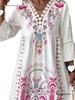 Women's Summer V-Neck Lace Patchwork Casual Printed Dress