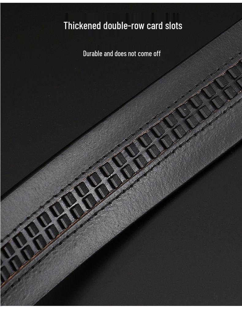 Men's 3.5" Wide Retro Cowhide Leather Belt, Automatic Buckle, Buckle-Free Option