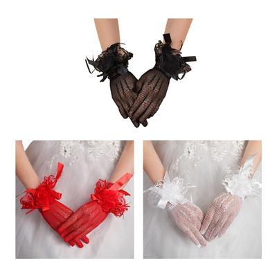 Kurze Netzhandschuhe mit Blumen, durchsichtige Hochzeits-Brauthandschuhe, Spitzenhandschuhe für 1950er Jahre Kostümparty, Oper, Abschlussball