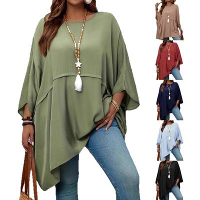 Women's Batwing Sleeve Loose Fit Top with Asymmetric Hem Casual Multi Colors Blouse