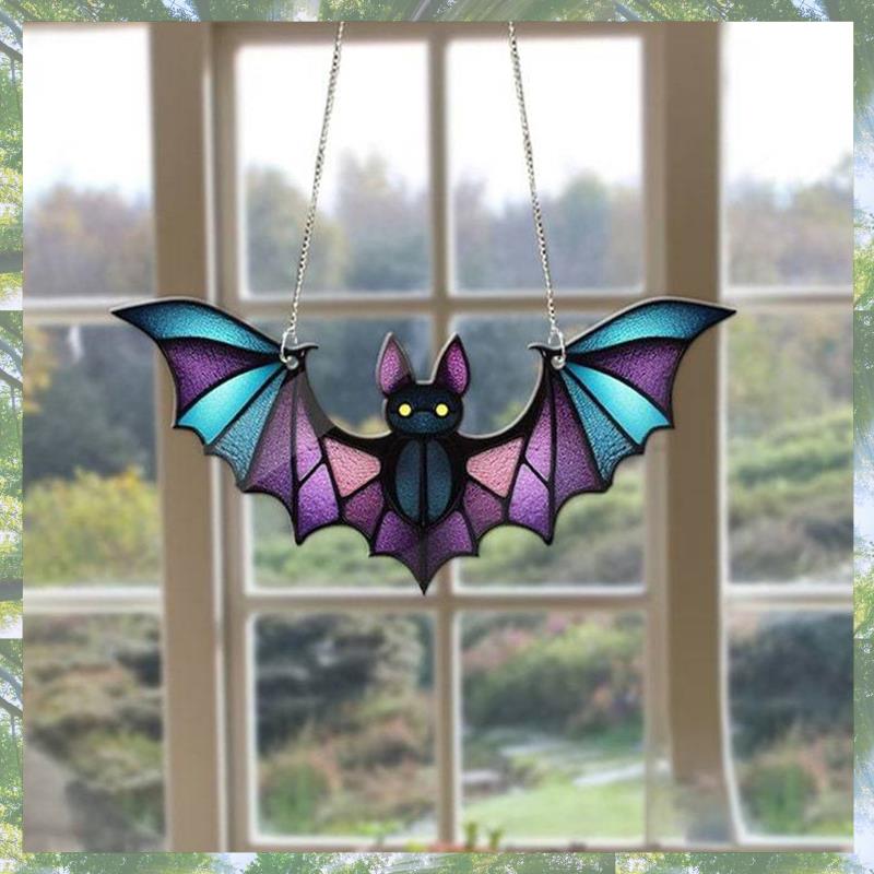 Premium-Halloween Bat Stained Glass Suncatcher Window Hanging Acrylic Wall Art Suncatcher Decoration Ghostss Festival Colorful