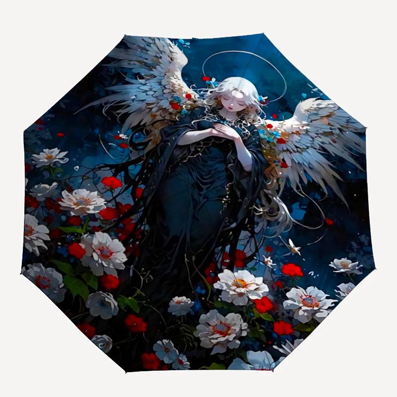 1pc Elegant Angel Wings Outdoor Umbrella Automatic Opening/Closing, Foldable Design with Iron Frame, Perfect for Festivals, Travel, Daily Use, Gi